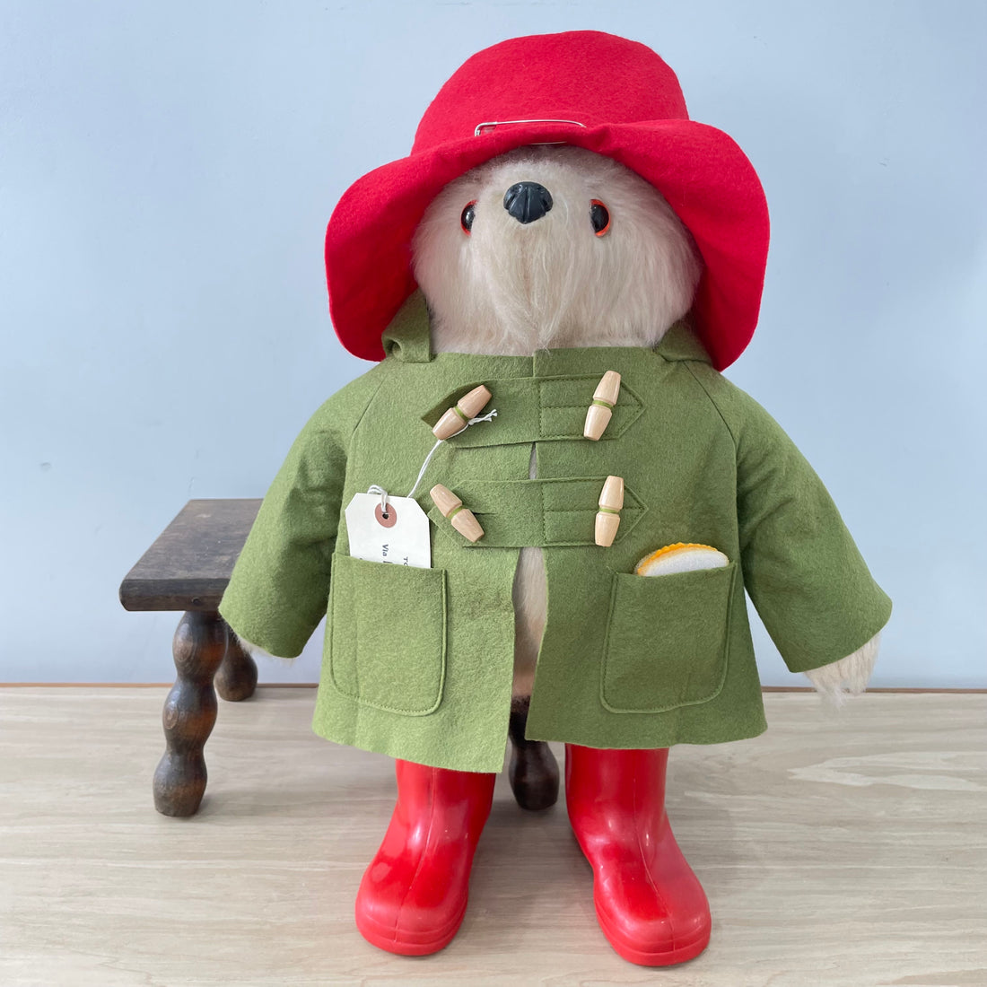 1972 Gabrielle Designs Paddington Bear – 18&quot; – Olive Duffle Coat, Red Hat, Red Boots