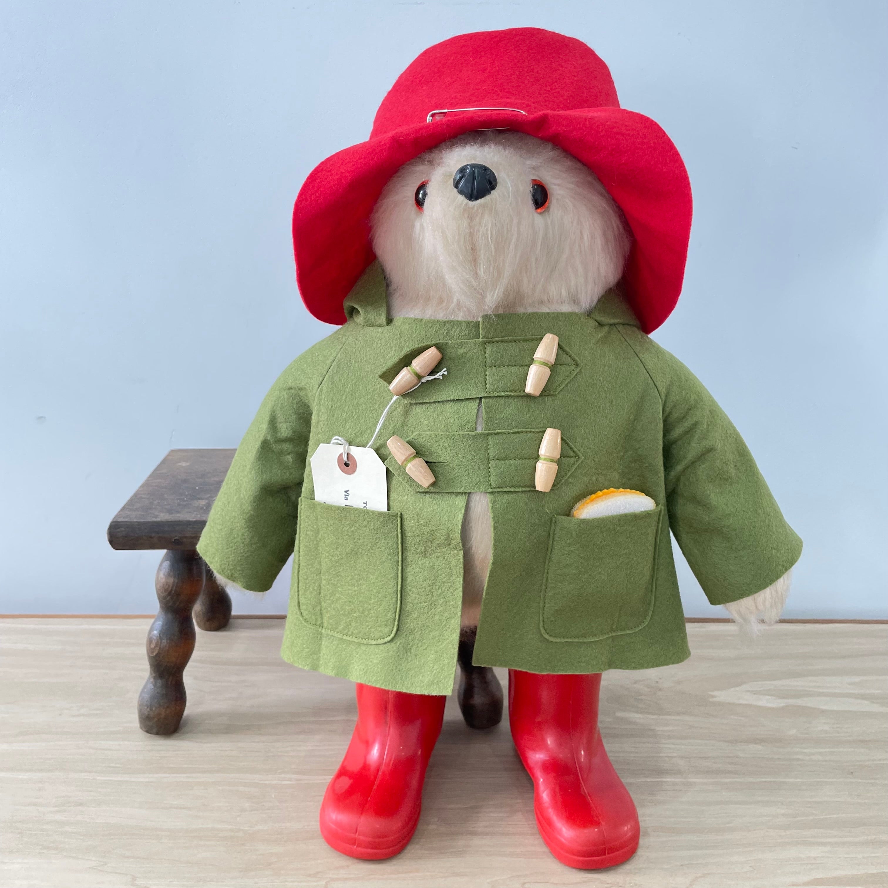 1972 Gabrielle Designs Paddington Bear – 18&quot; – Olive Duffle Coat, Red Hat, Red Boots
