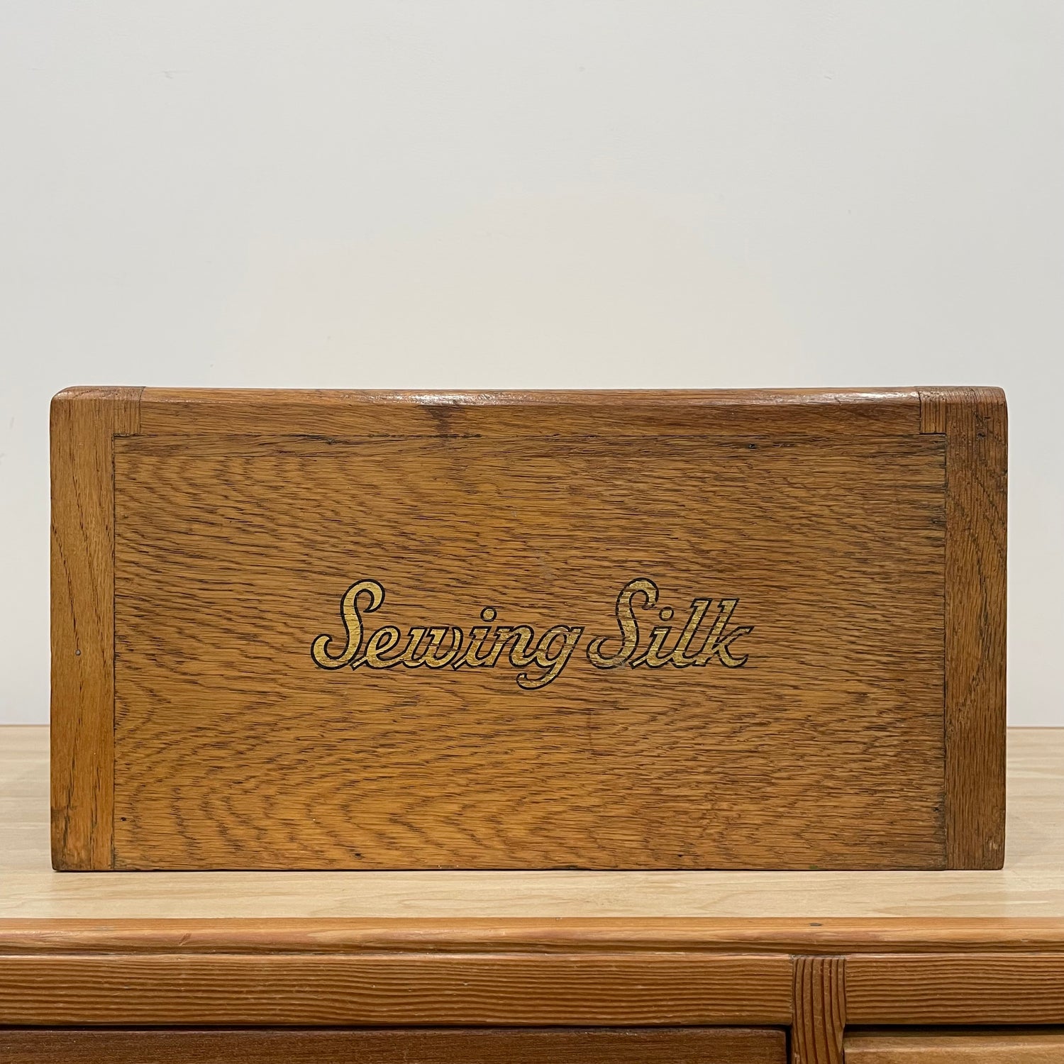 Vintage Oak Haberdashery “Sewing Silk” Cabinet – Two-Drawer Counter Display