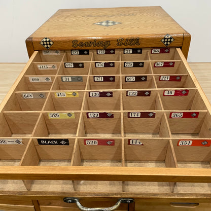 Vintage Oak Haberdashery “Sewing Silk” Cabinet – Two-Drawer Counter Display
