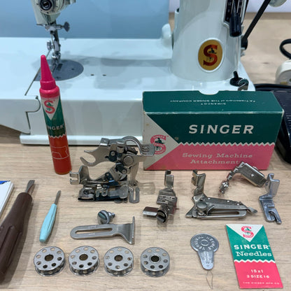 Vintage White Singer Featherweight 221K Sewing Machine – 1964