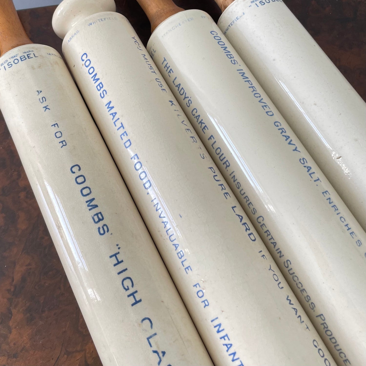 Antique Isobel Ironstone Advertising Rolling Pin – Choice of 4 Variants