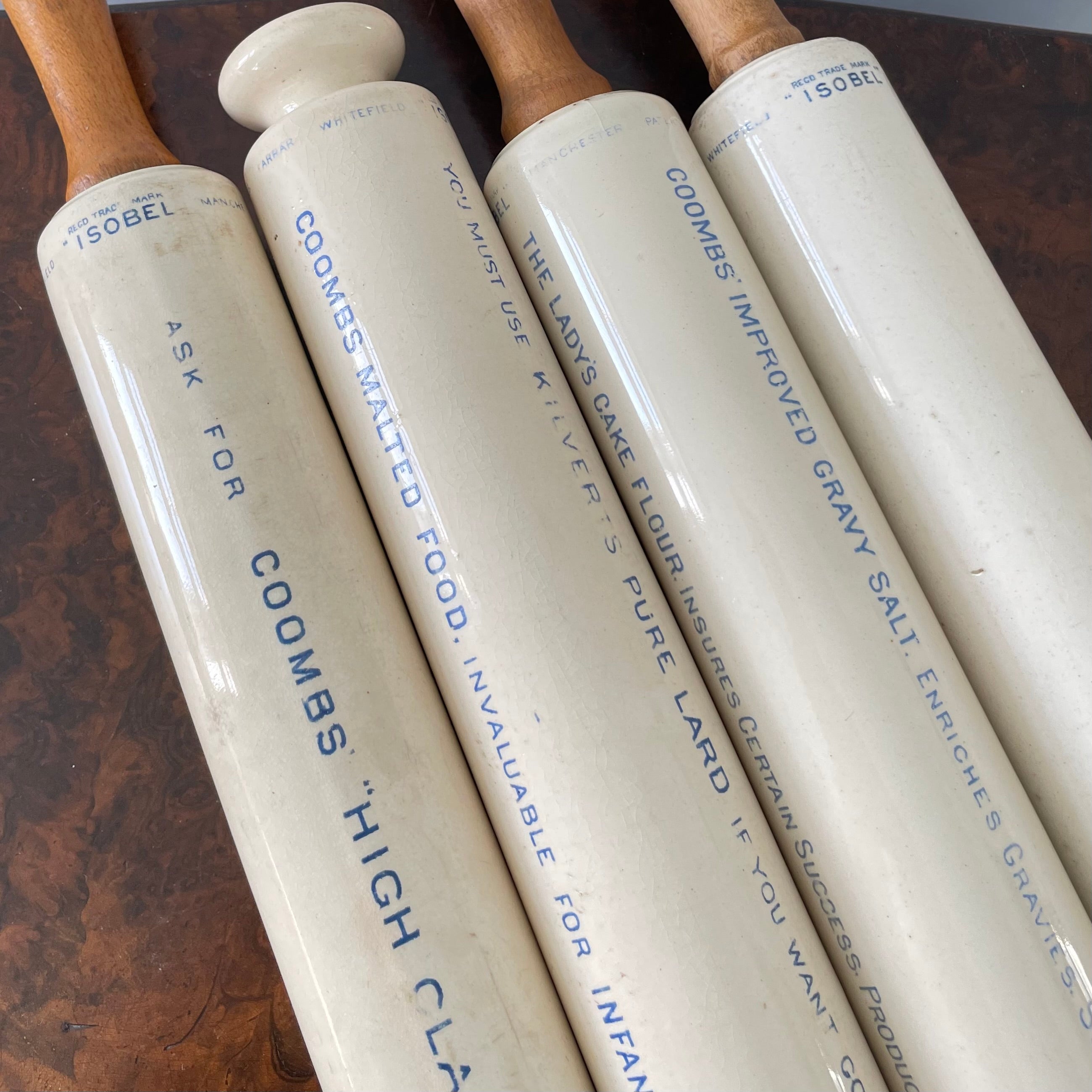 Antique Isobel Ironstone Advertising Rolling Pin – Choice of 4 Variants