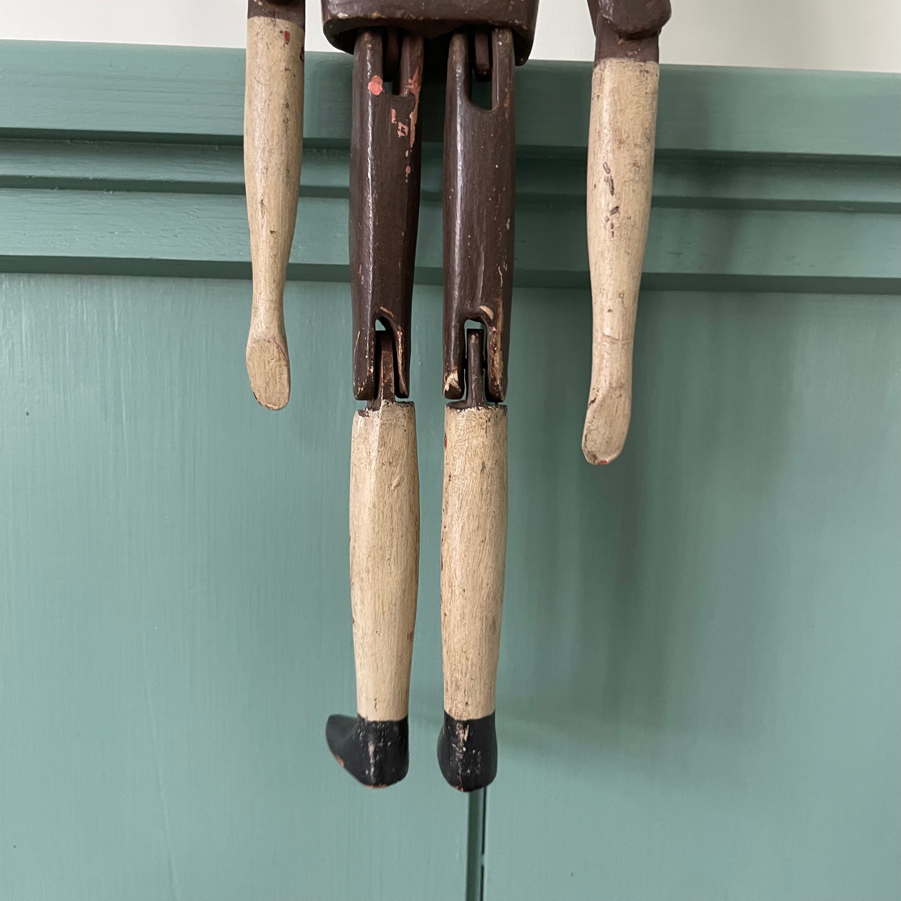 19th Century Grodnertal Tuck Comb Wooden Doll – Hand-Painted Peg Wooden Doll