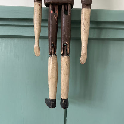 19th Century Grodnertal Tuck Comb Wooden Doll – Hand-Painted Peg Wooden Doll