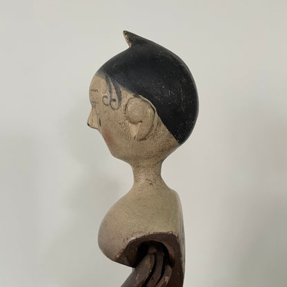 19th Century Grodnertal Tuck Comb Wooden Doll – Hand-Painted Peg Wooden Doll