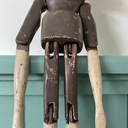 19th Century Grodnertal Tuck Comb Wooden Doll – Hand-Painted Peg Wooden Doll