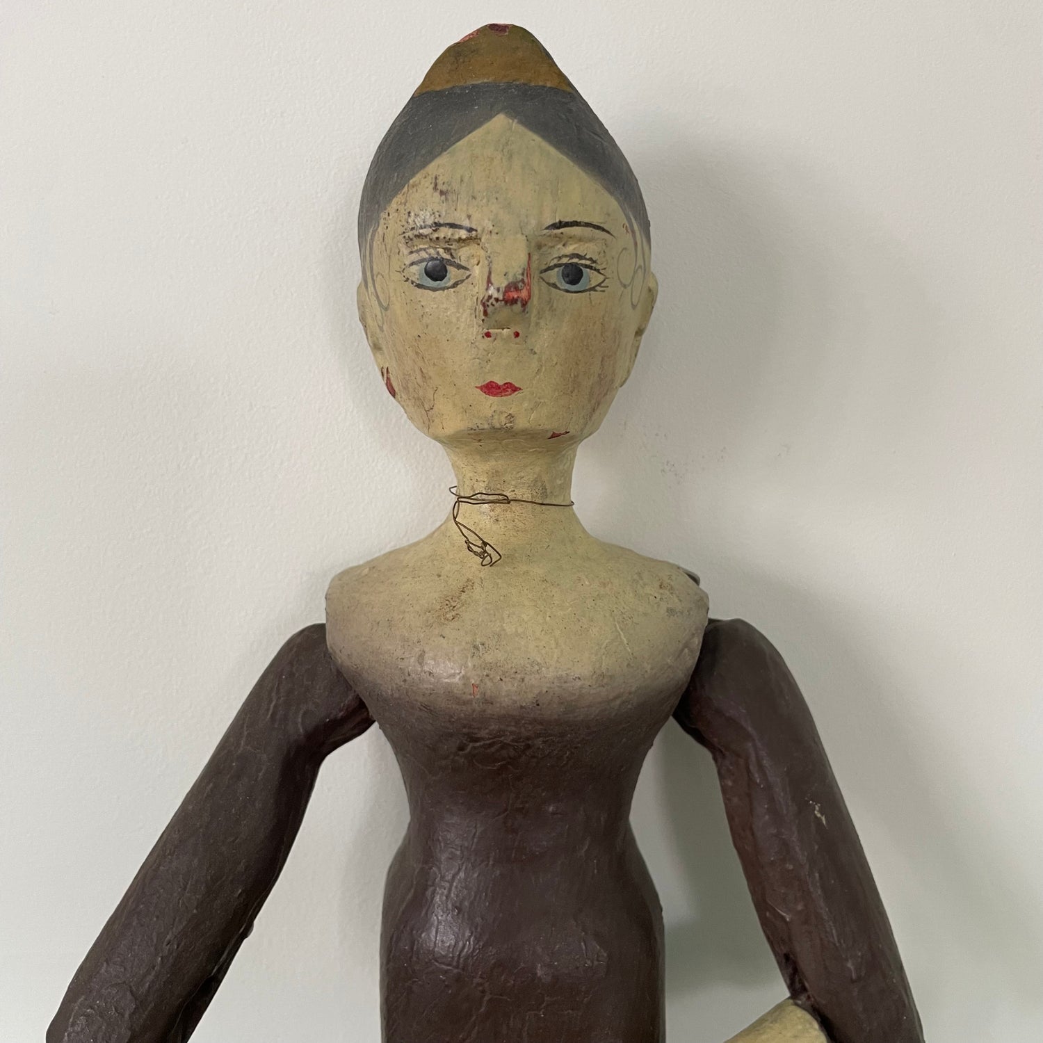 19th Century Grodnertal Tuck Comb Wooden Doll – Hand-Painted Peg Wooden Doll