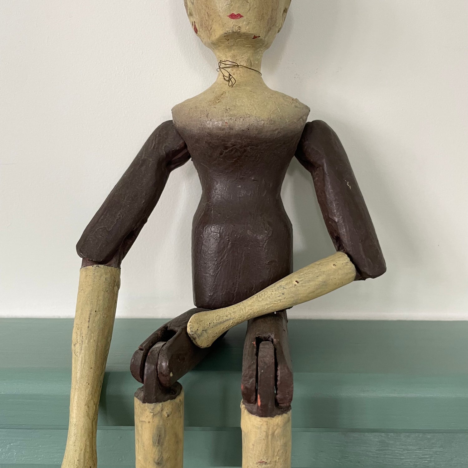 19th Century Grodnertal Tuck Comb Wooden Doll – Hand-Painted Peg Wooden Doll