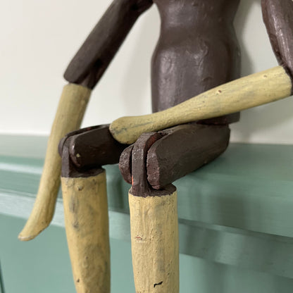 19th Century Grodnertal Tuck Comb Wooden Doll – Hand-Painted Peg Wooden Doll