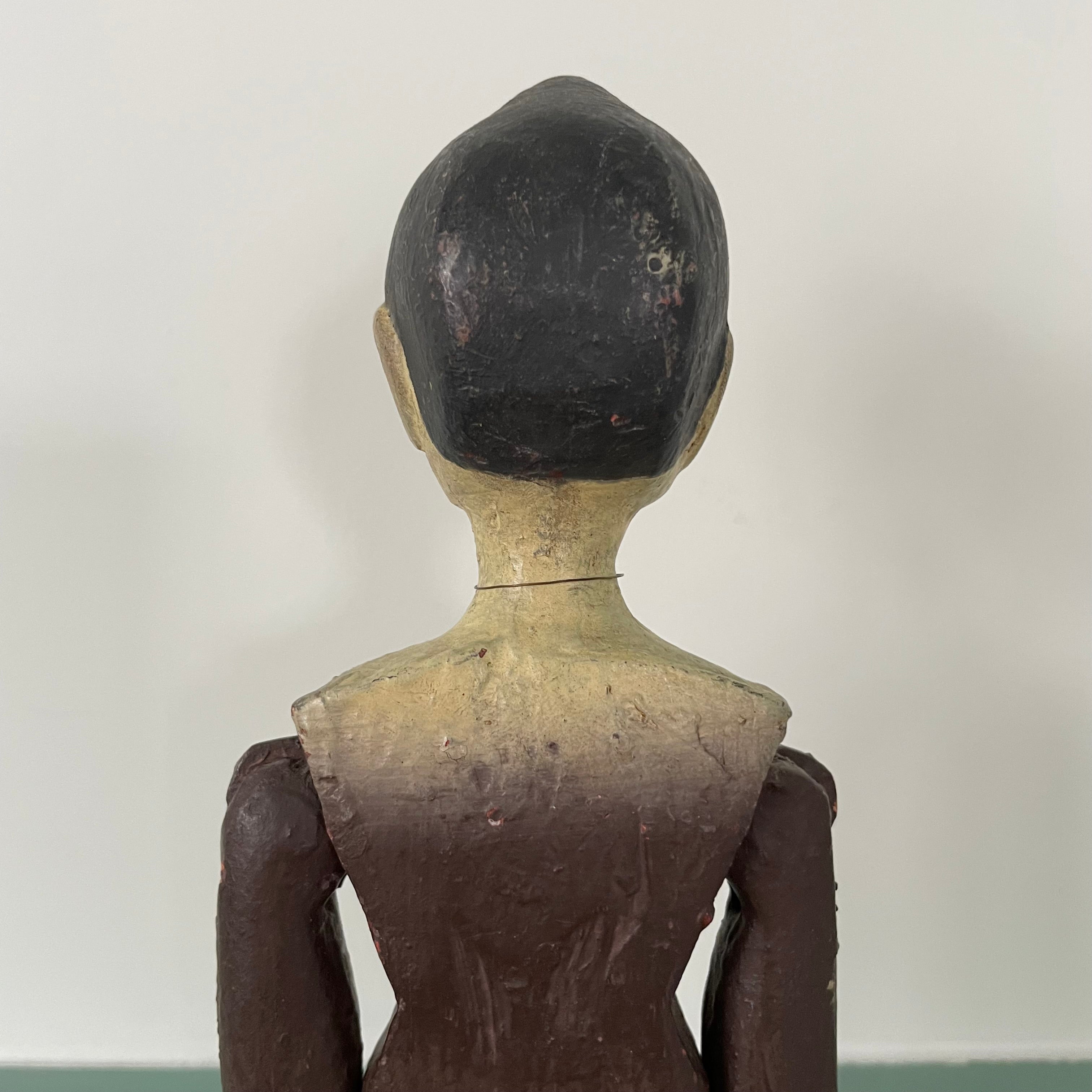 19th Century Grodnertal Tuck Comb Wooden Doll – Hand-Painted Peg Wooden Doll