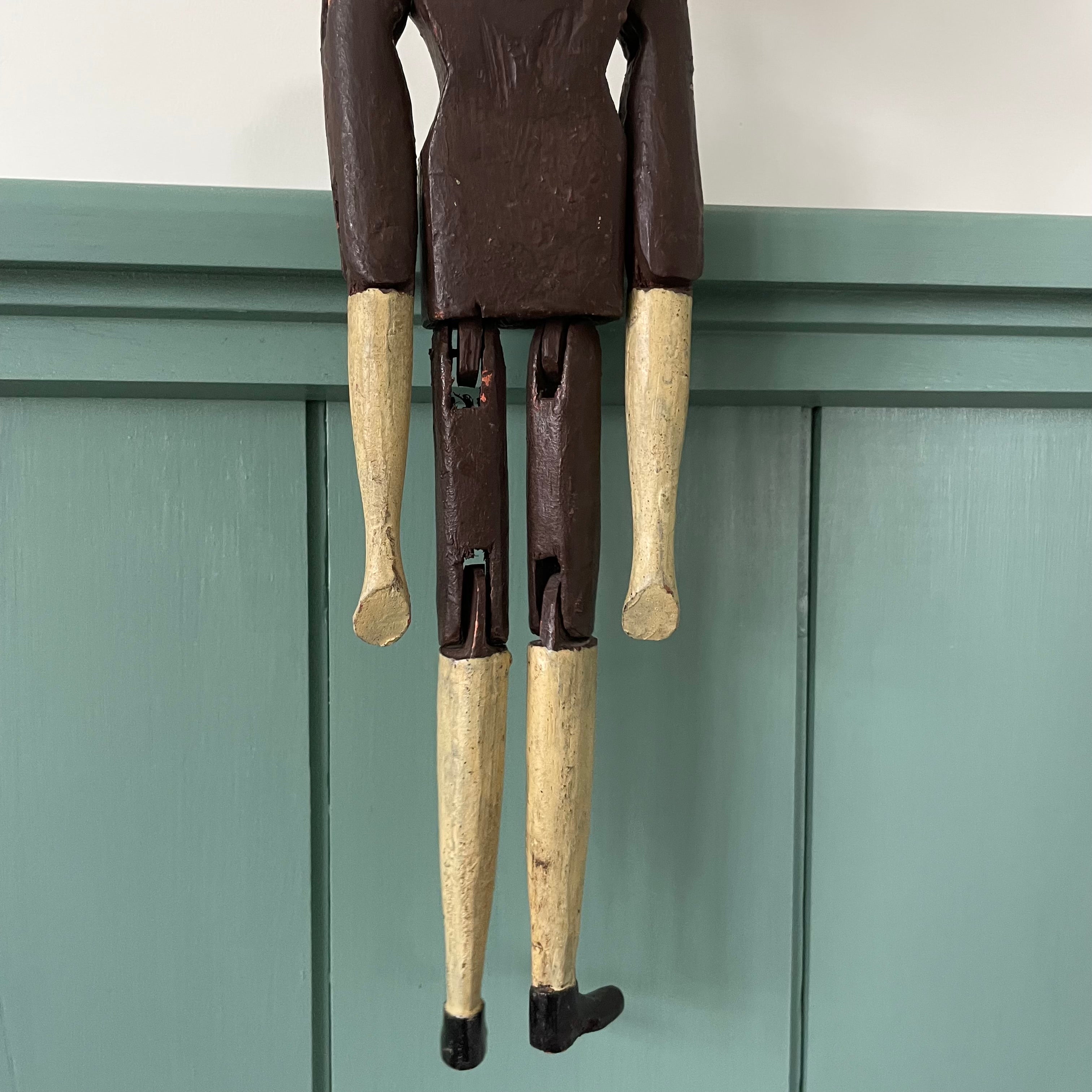 19th Century Grodnertal Tuck Comb Wooden Doll – Hand-Painted Peg Wooden Doll