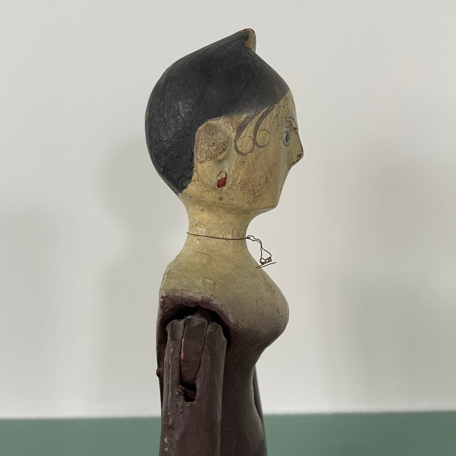 19th Century Grodnertal Tuck Comb Wooden Doll – Hand-Painted Peg Wooden Doll