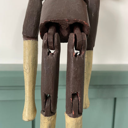 19th Century Grodnertal Tuck Comb Wooden Doll – Hand-Painted Peg Wooden Doll