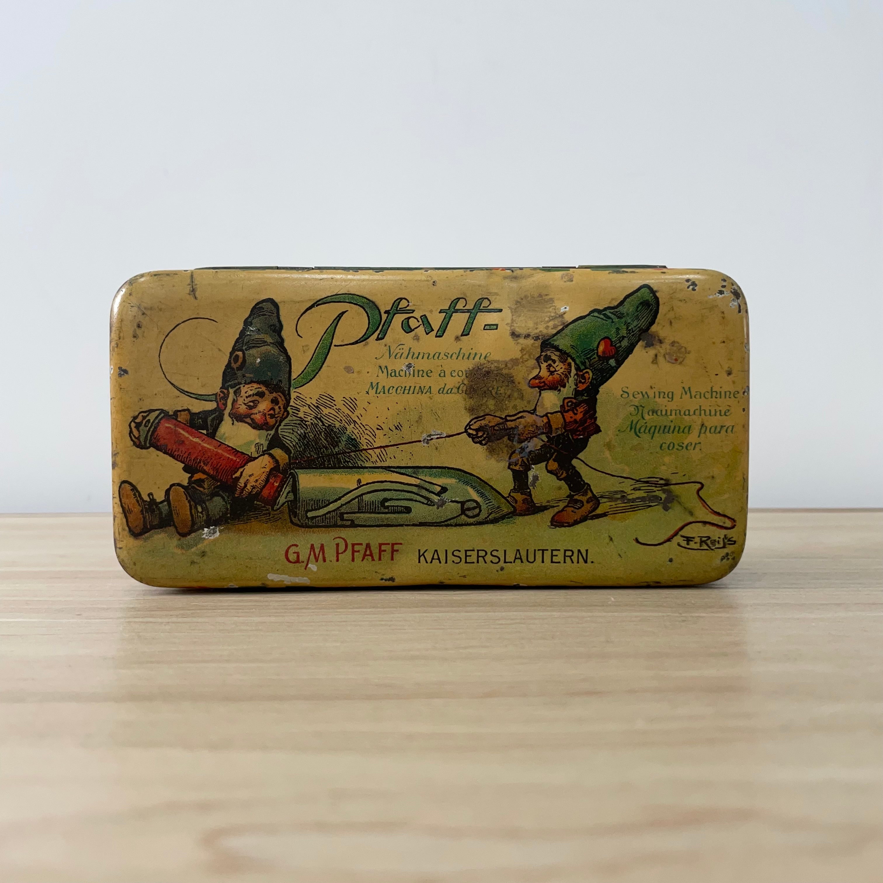 Antique G M Pfaff Lithograph Sewing Accessories Tin, c.1906