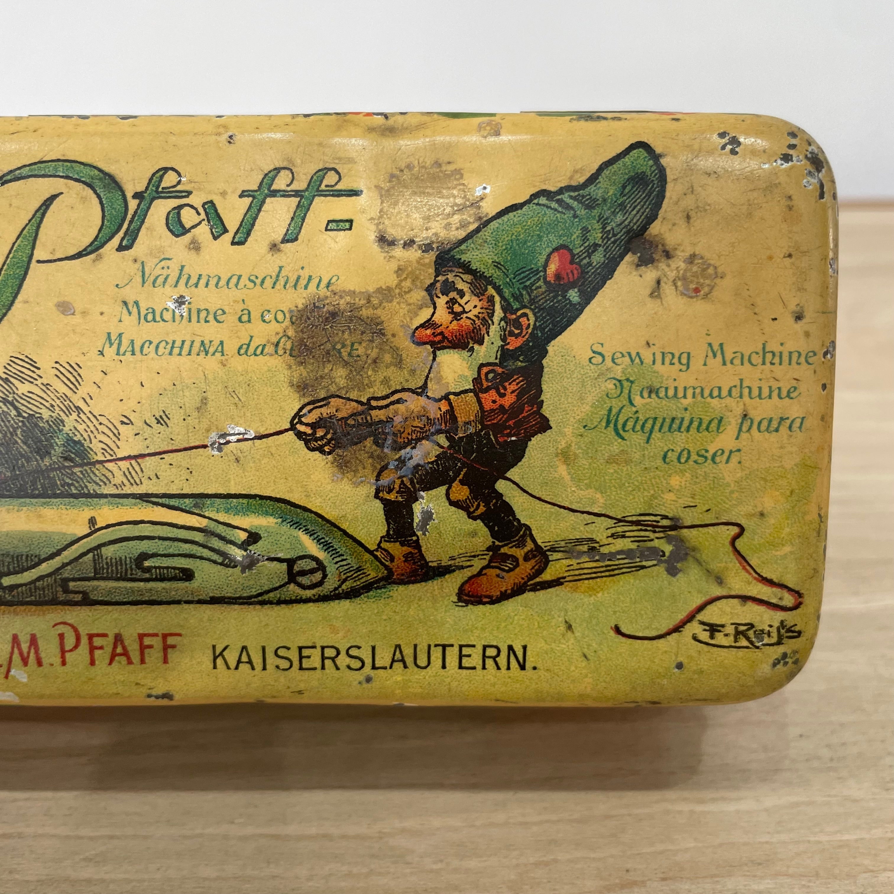 Antique G M Pfaff Lithograph Sewing Accessories Tin, c.1906