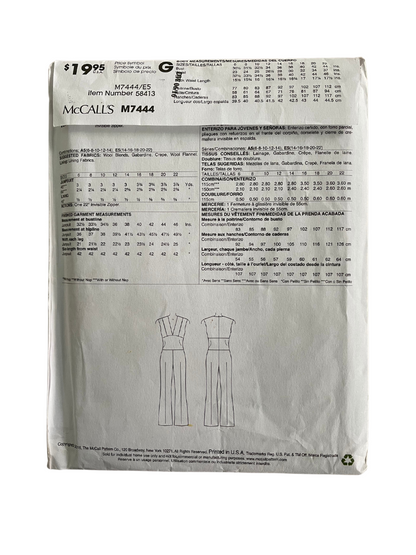 McCalls M7444 Womens Size 14-22 Jumpsuit FF *