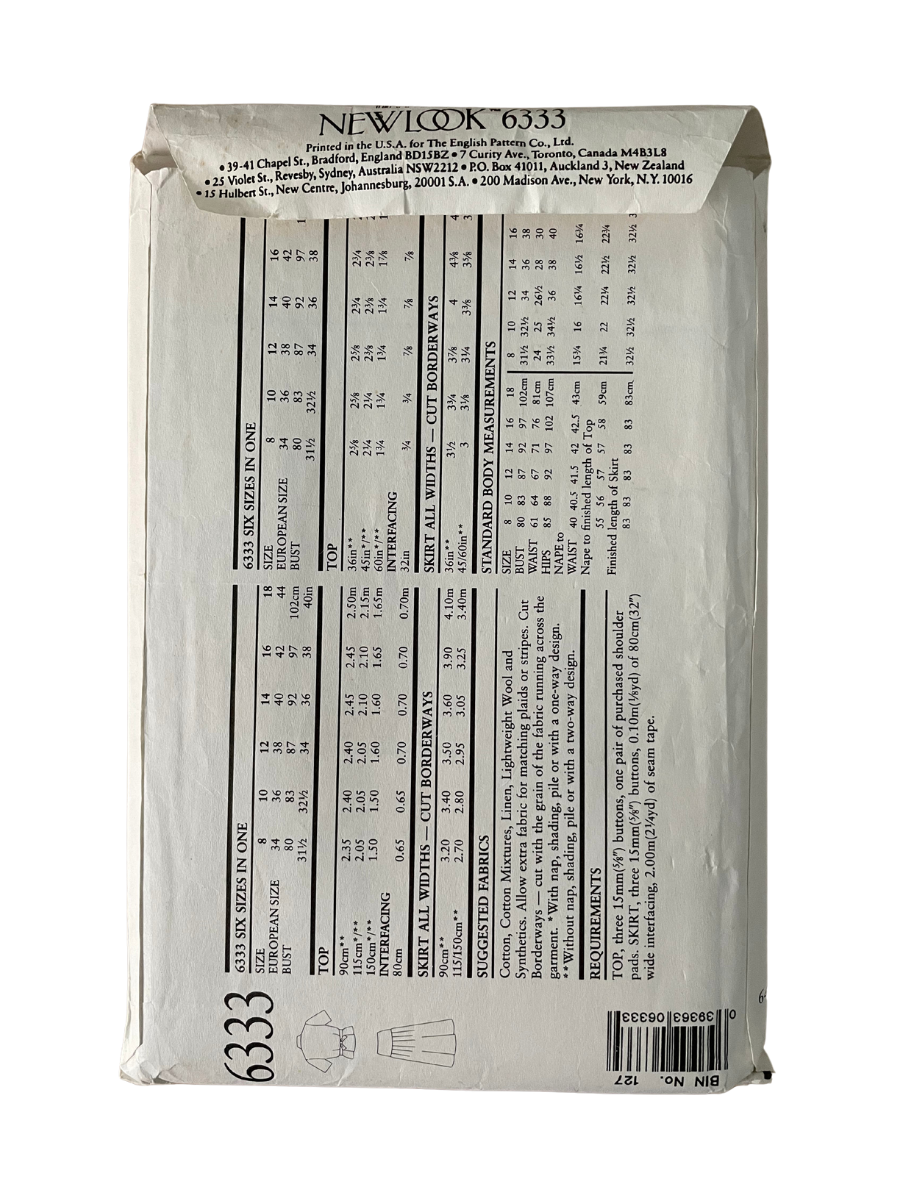 New Look 6333 Womens Size 8-18 Top Skirt