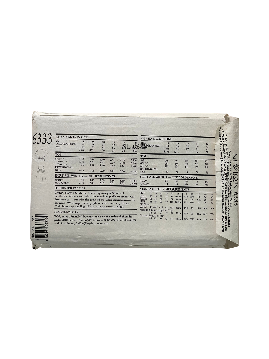 New Look 6333 Womens Size 8-18 Top Skirt