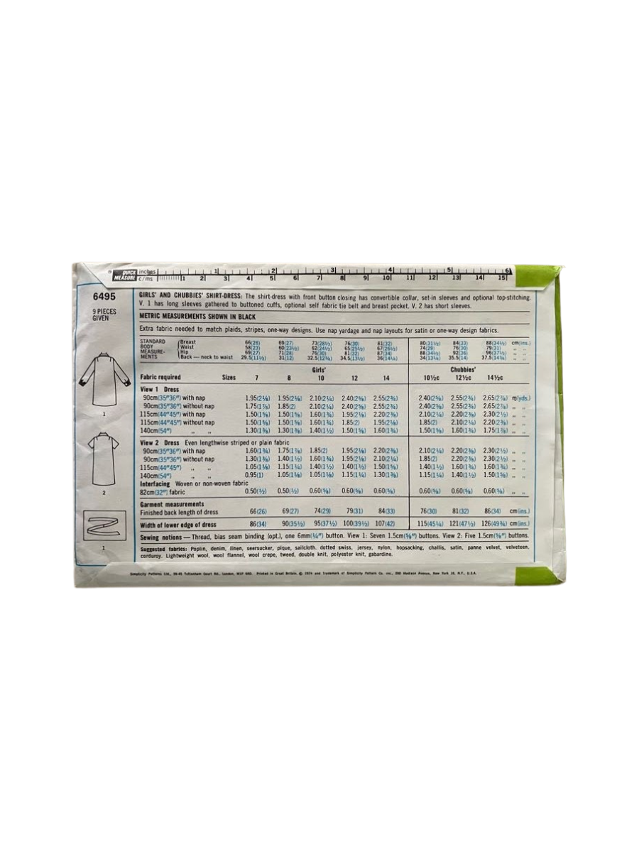 Simplicity 6495 Girls Size 10 Dress FF