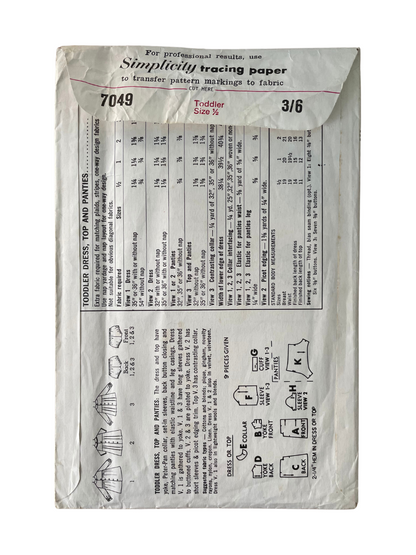 Simplicity 7049 Childs Size 1/2 Dress Top Panties