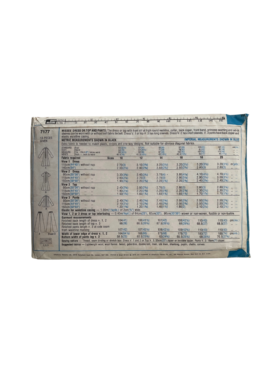 Simplicity 7177 Womens Size 14 Dress Top Trousers FF