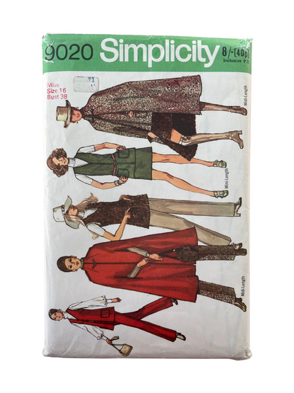 Vintage Dressmaking Sewing Pattern Size 16 Women Cape Skirt Pant Simplicity 9020
