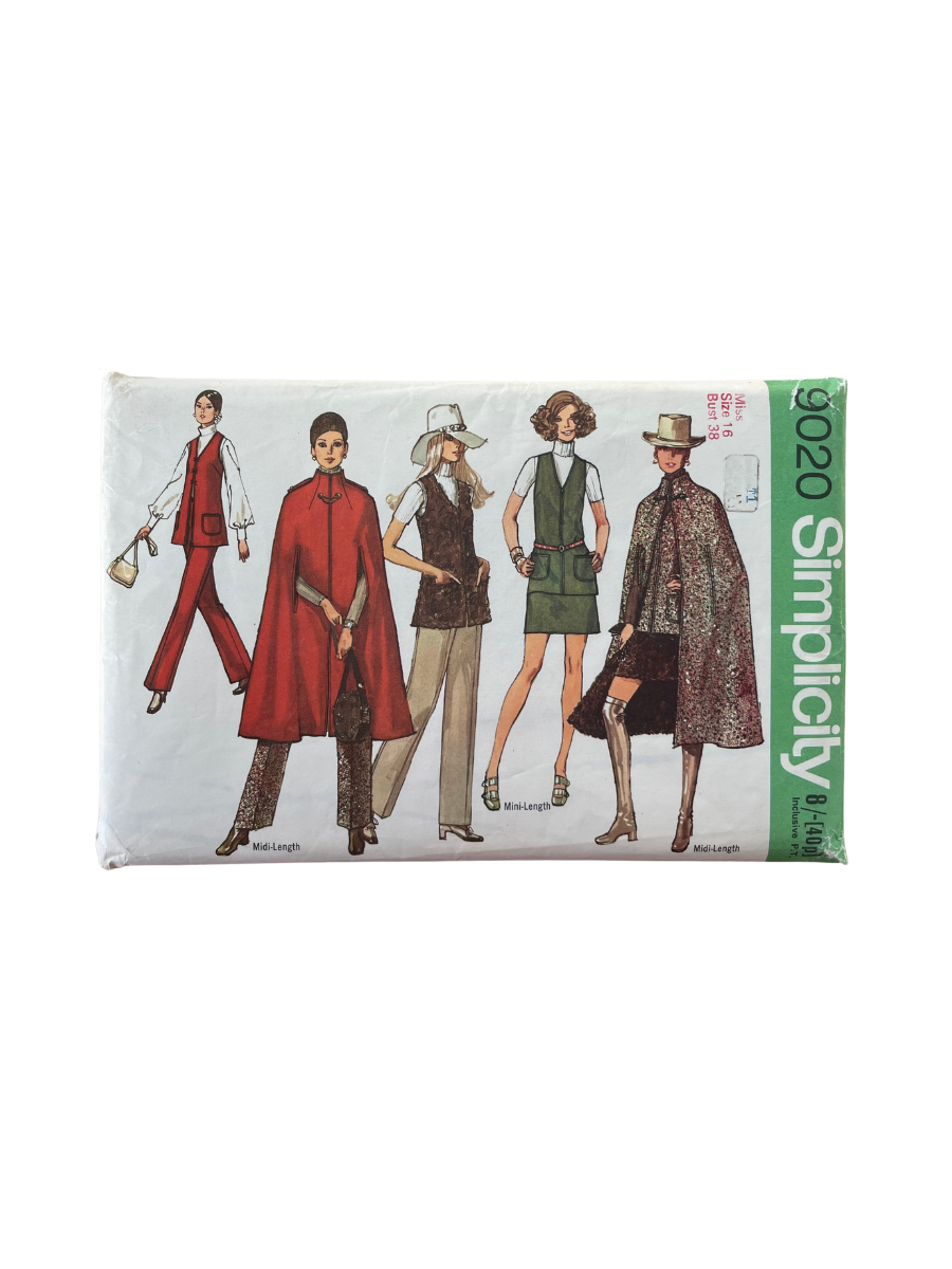 Vintage Dressmaking Sewing Pattern Size 16 Women Cape Skirt Pant Simplicity 9020