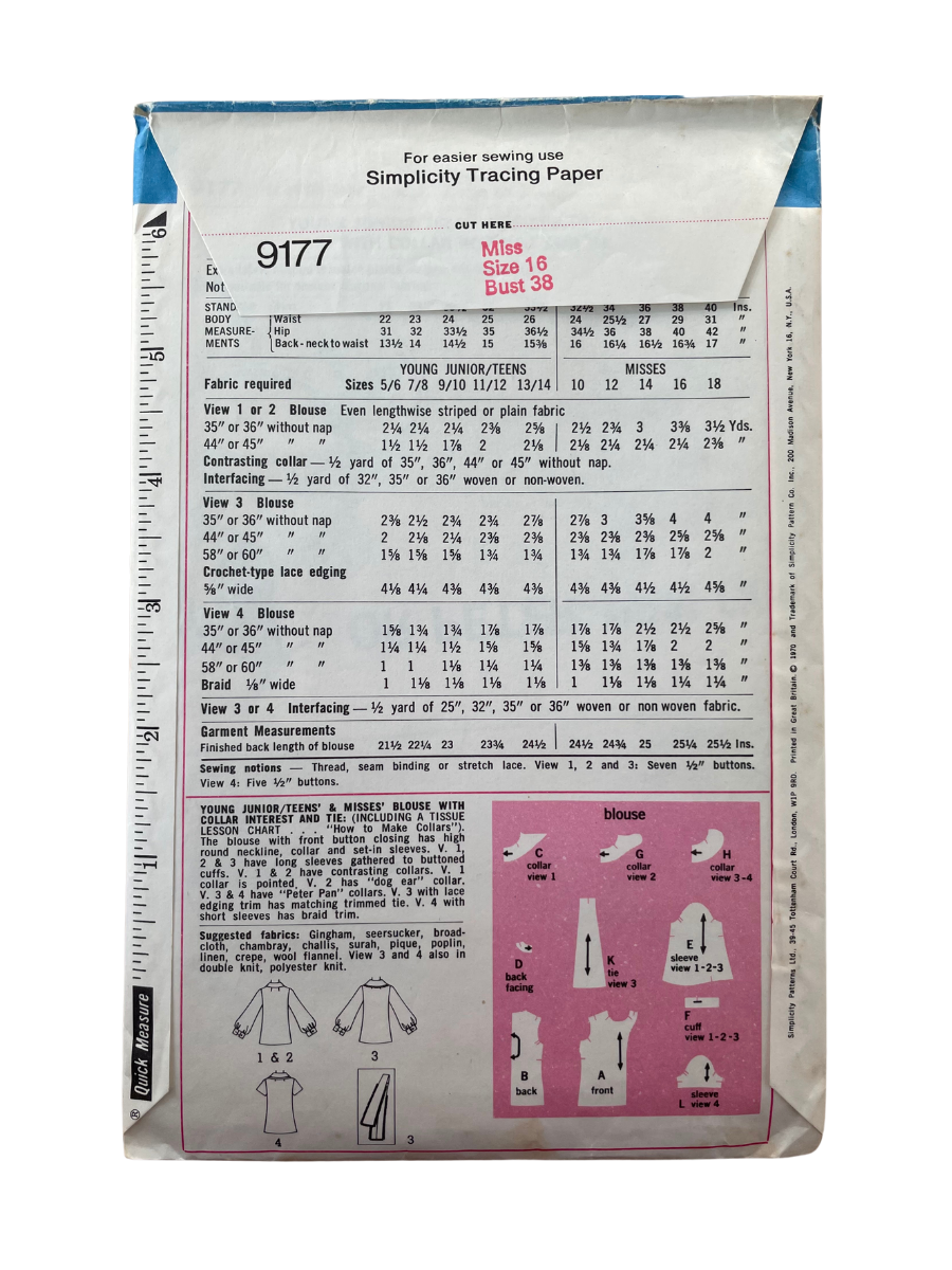 Simplicity 9177 Womens Size 16 Blouse Top