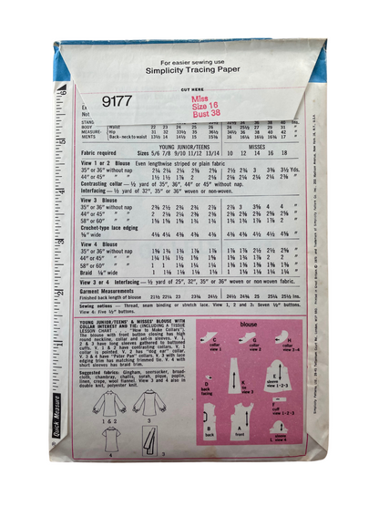 Simplicity 9177 Womens Size 16 Blouse Top