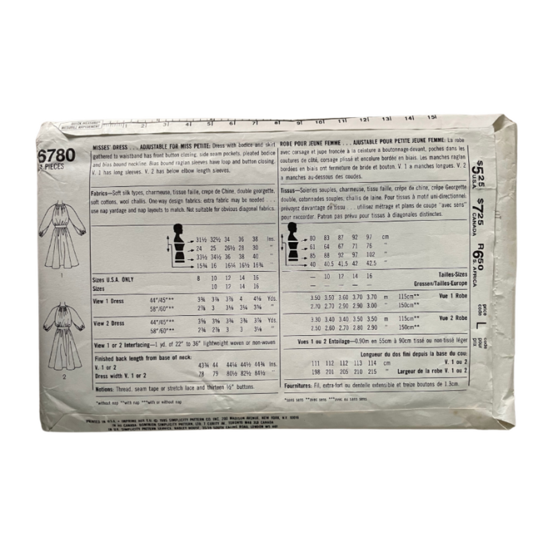 Simplicity 6780 Womens Size 10 UK Petite Dress FF