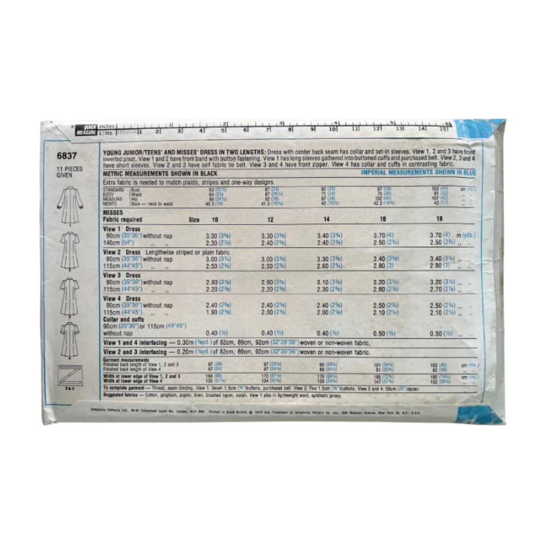 Simplicity 6837 Womens Size 10 UK Dress FF