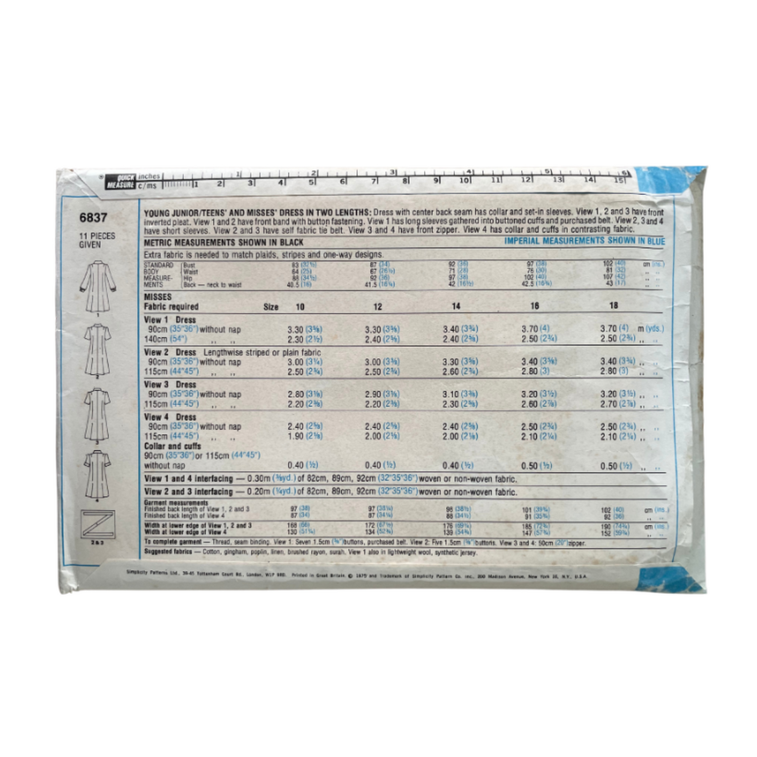 Simplicity 6837 Womens Size 10 UK Dress FF