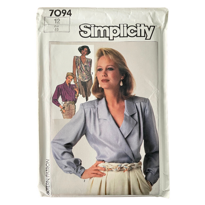 Simplicity 7094 Womens Size 10 UK Blouse Shirt Top FF