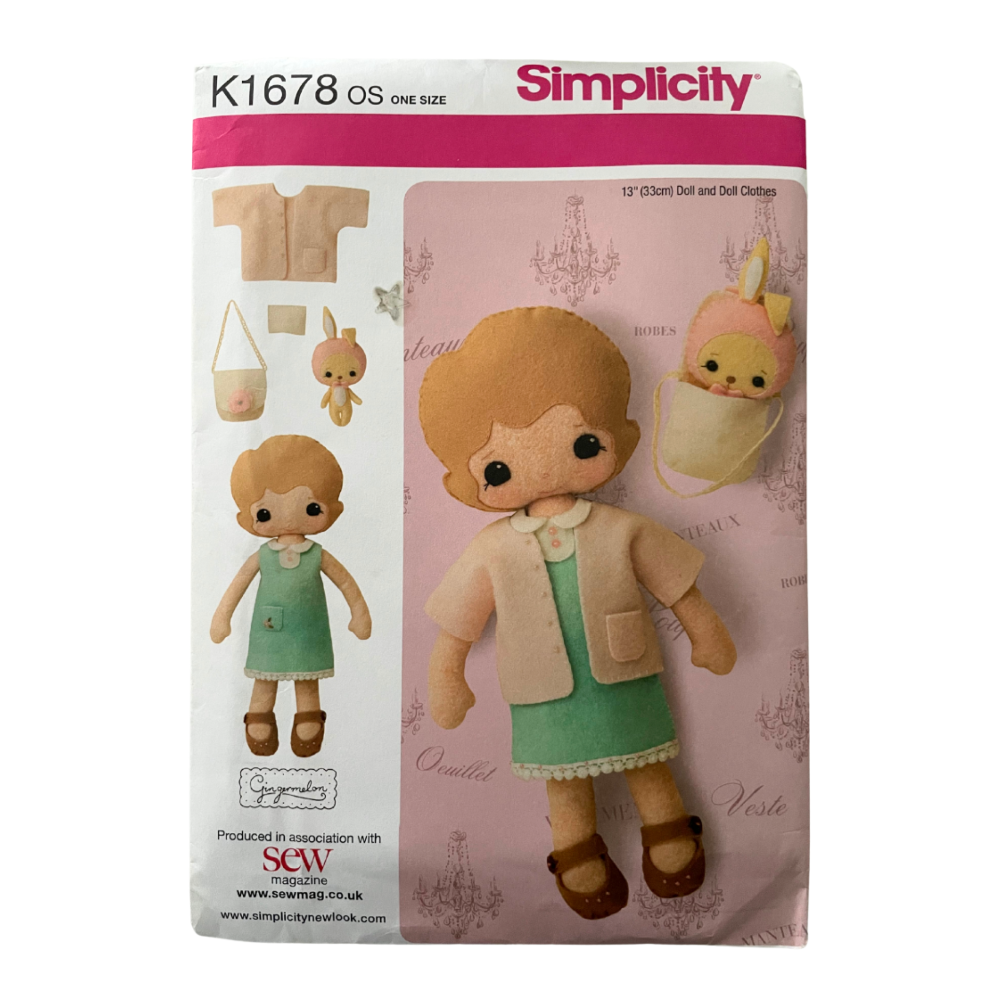 Simplicity K1678 One Size Felt Doll, Clothes and Accessories FF