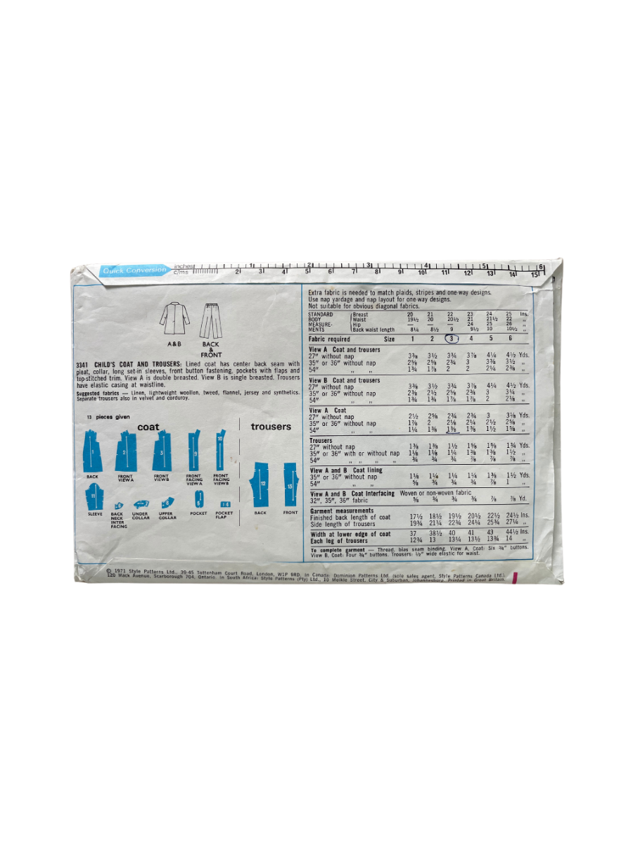 Style 3341 Childs Size 3 Coat