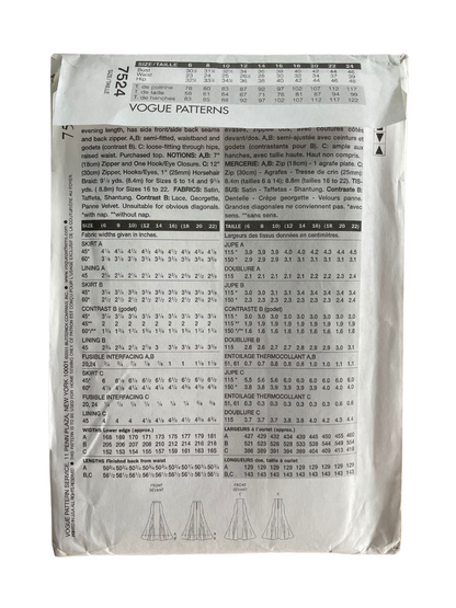 Vogue 7524 Womens Size 12-16 Skirt FF