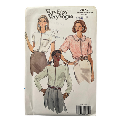 Vogue 7972 Womens Size 12-16 UK Petite Blouse Shirt Top FF