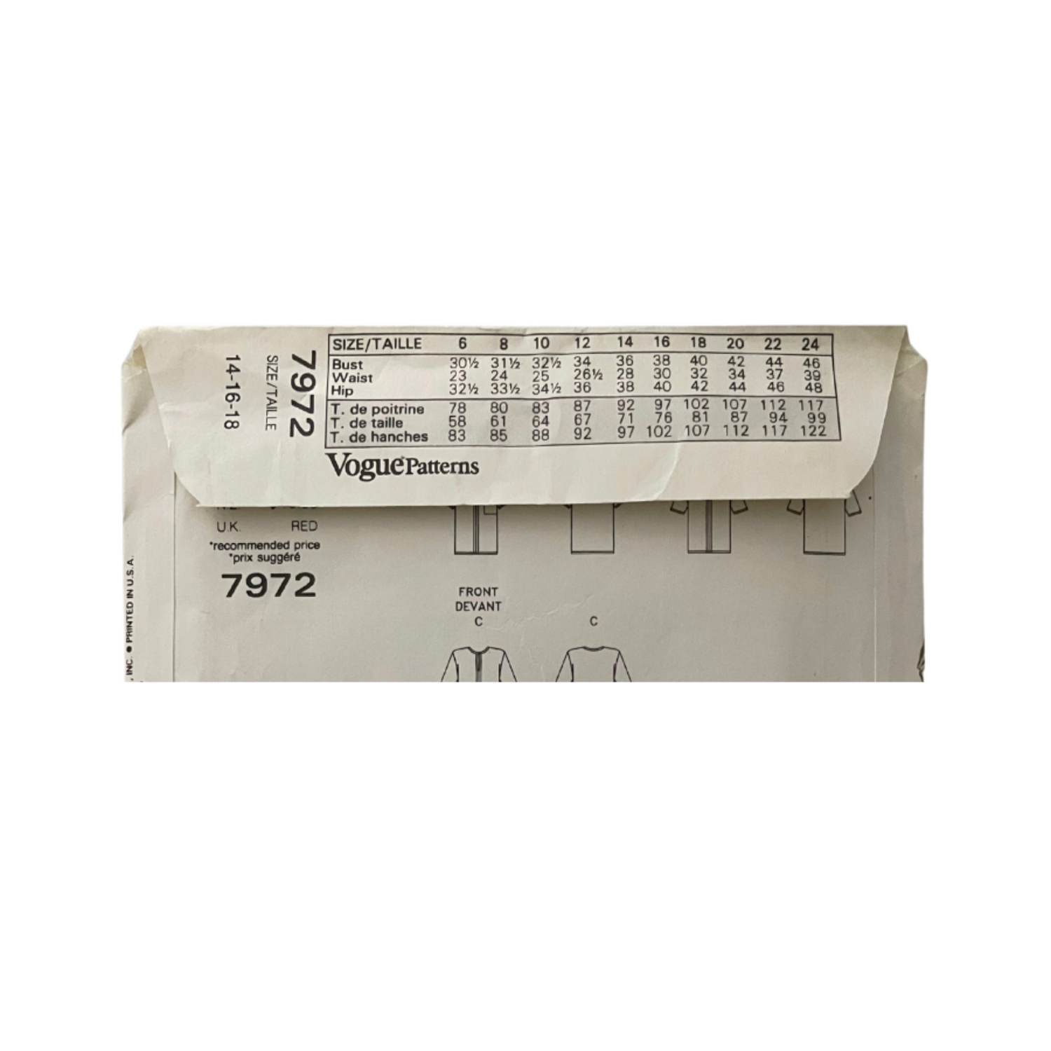 Vogue 7972 Womens Size 12-16 UK Petite Blouse Shirt Top FF
