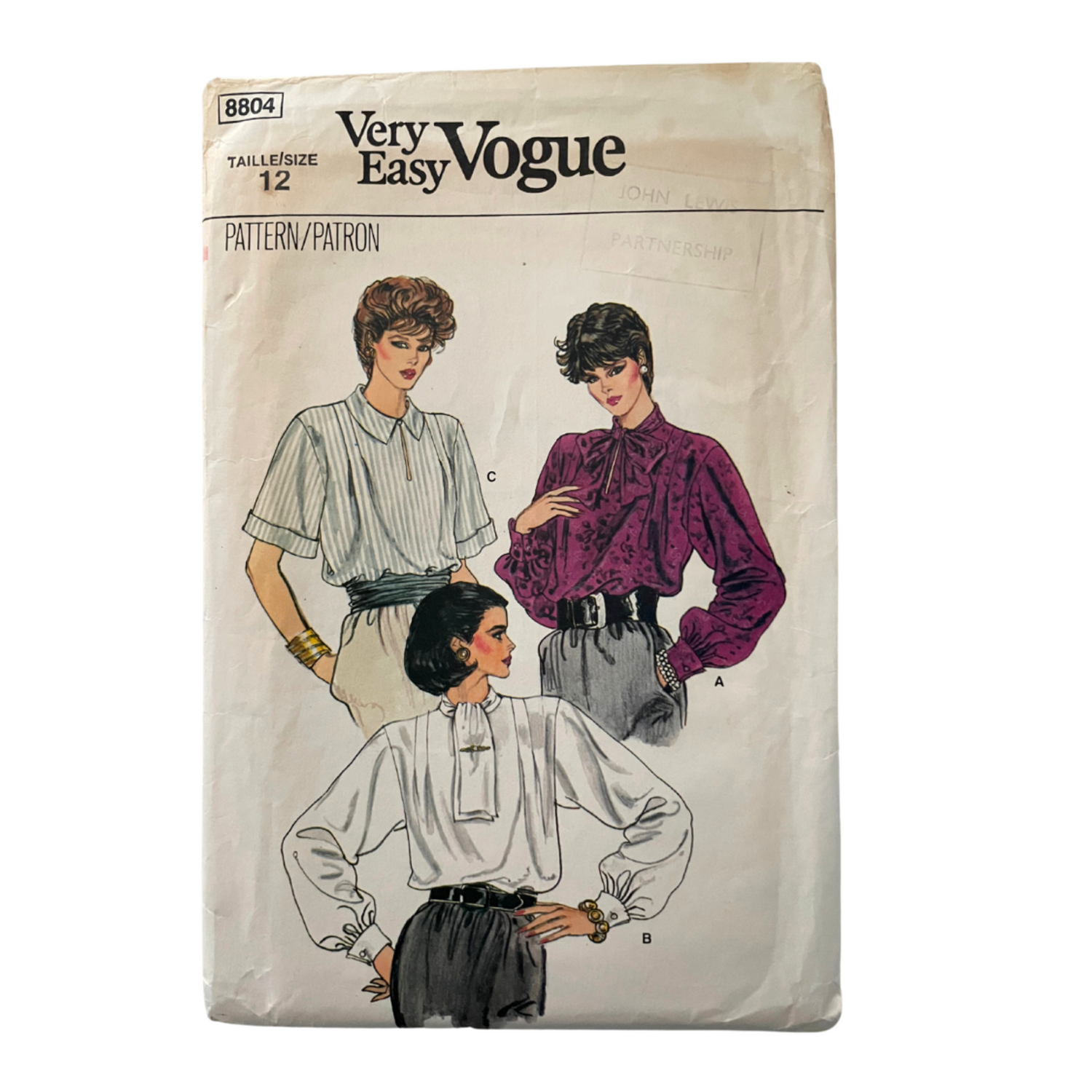 Vogue 8804 Womens Size 10 UK Blouse Shirt Top FF