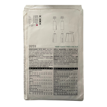 Vogue 9959 Womens Size 10-14 UK Petite Skirt FF