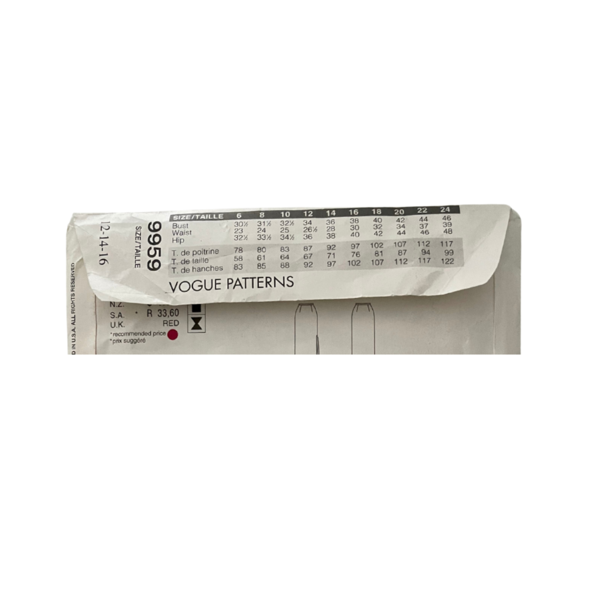 Vogue 9959 Womens Size 10-14 UK Petite Skirt FF