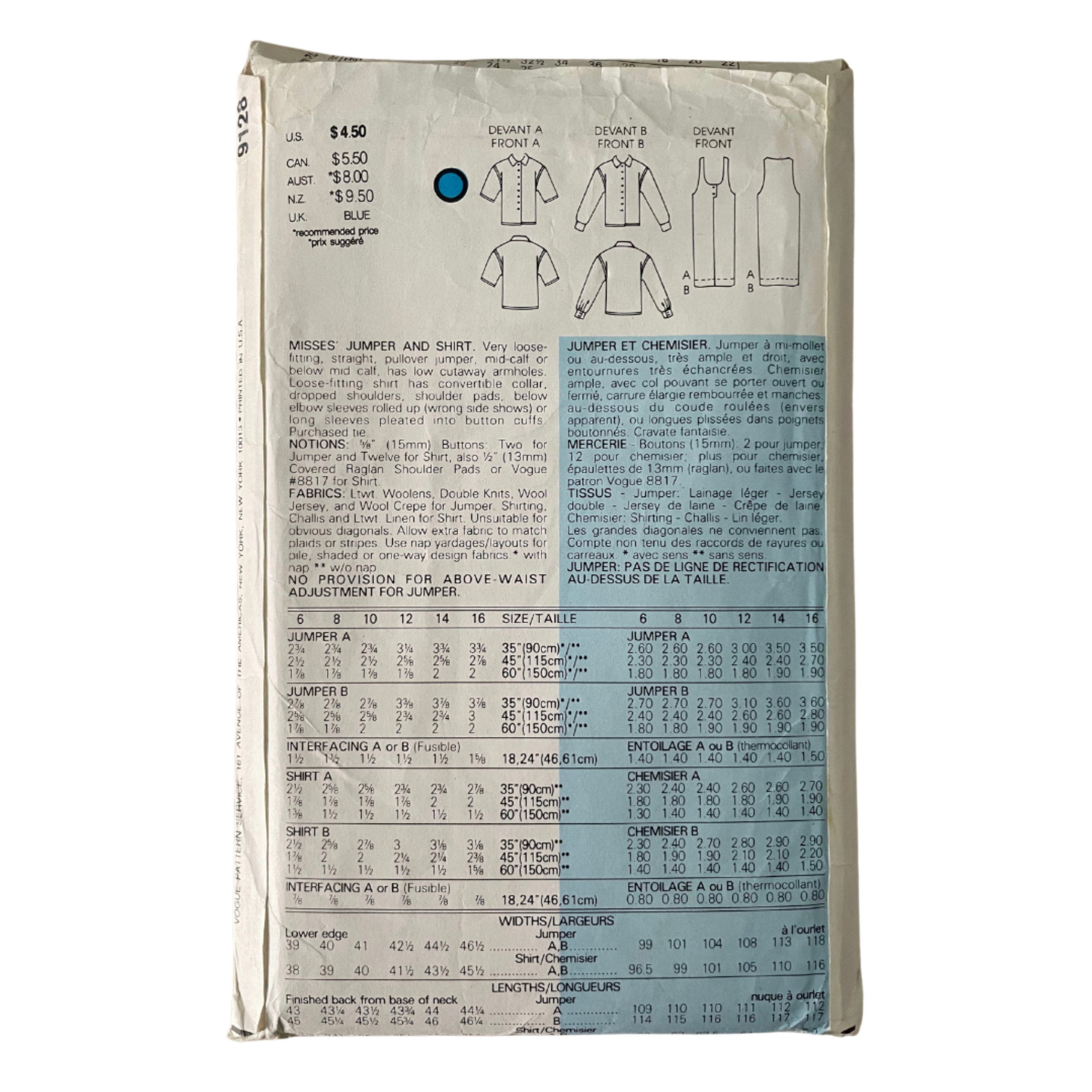 Vogue 9128 Womens Size 10-14 UK Dress